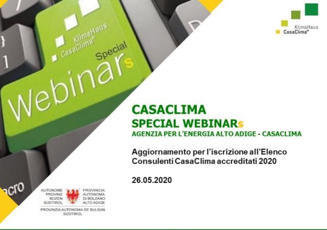 26 maggio 2020: Seconda giornata del Consulente Energetico CasaClima