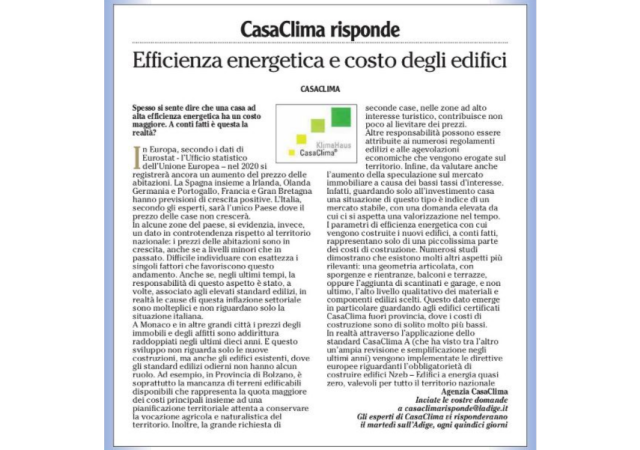 Efficienza energetica e costo degli edifici