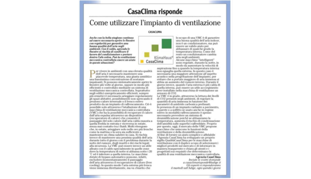 L'Adige: Come utilizzare l’impianto di ventilazione in estate