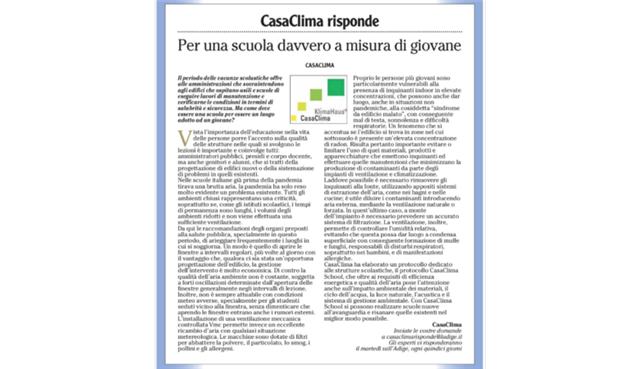 L'Adige: CasaClima School, l’edificio scolastico non va in vacanza