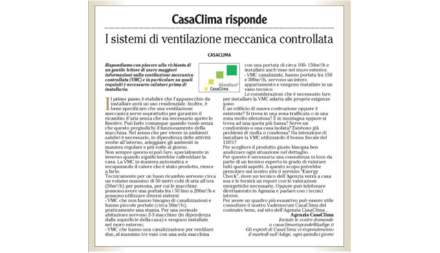 L'Adige: I sistemi di ventilazione meccanica controllata