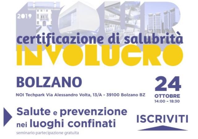 Convegno "Salute e prevenzione nei luoghi confinati", 24.10. a Bolzano